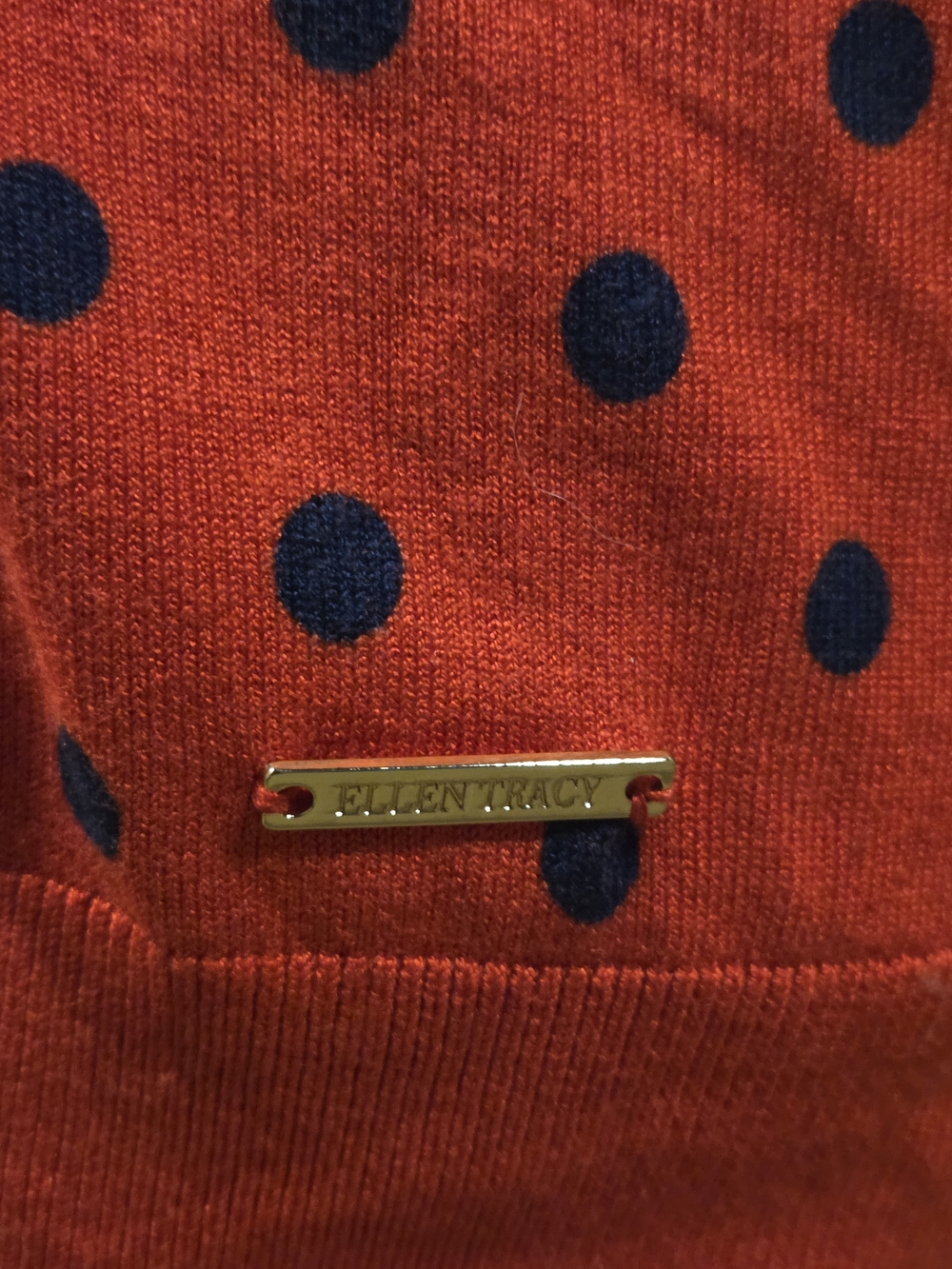 Ellen Tracy Red Sweater with Navy Polka Dots - Picture 4 of 8